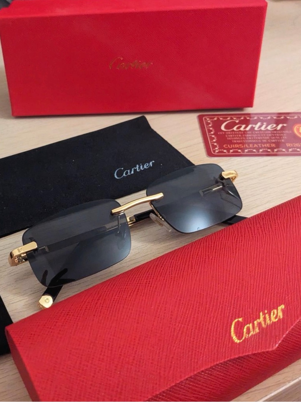 Cartier Rimless Sunglasses in Black and Gold Accent